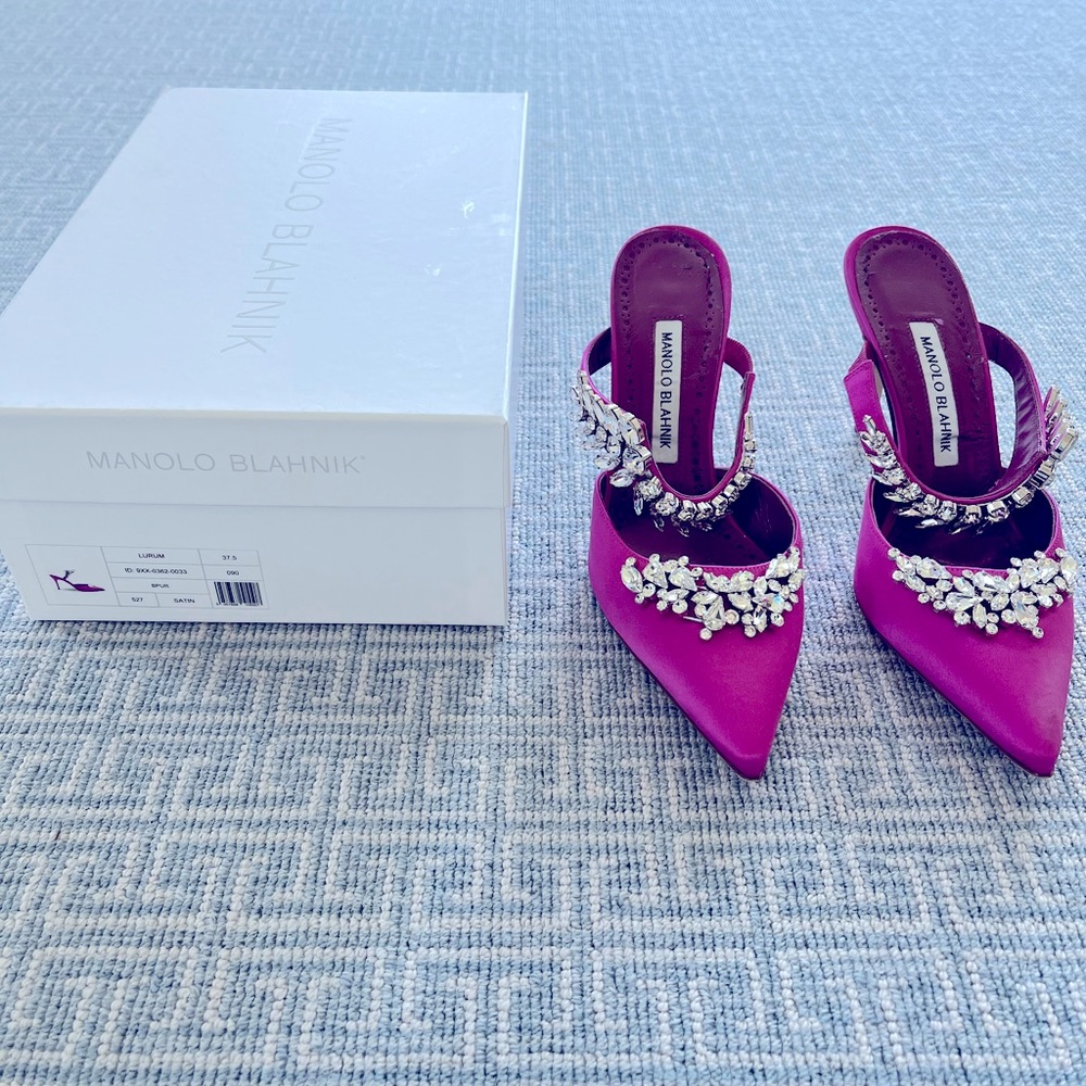 Manolo Blahnik Fuschia Lurum mules, Size 37.5